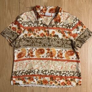 Alfred Dunner Unisex Paisley Floral Short Sleeve Button Down Shirt Vintage, 14